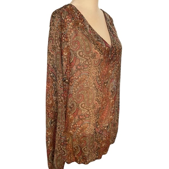 Liz Claiborne Women Sheet Paisley Print Blouse Size 1X Metallic Thread Career - Picture 3 of 8